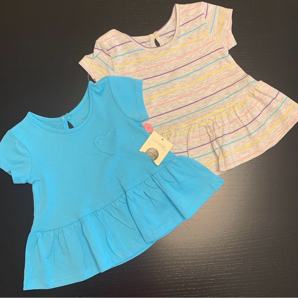⭐️2/$8.00⭐️ - George 3-6m Blue and Multicolor Striped Tees 2-Pack